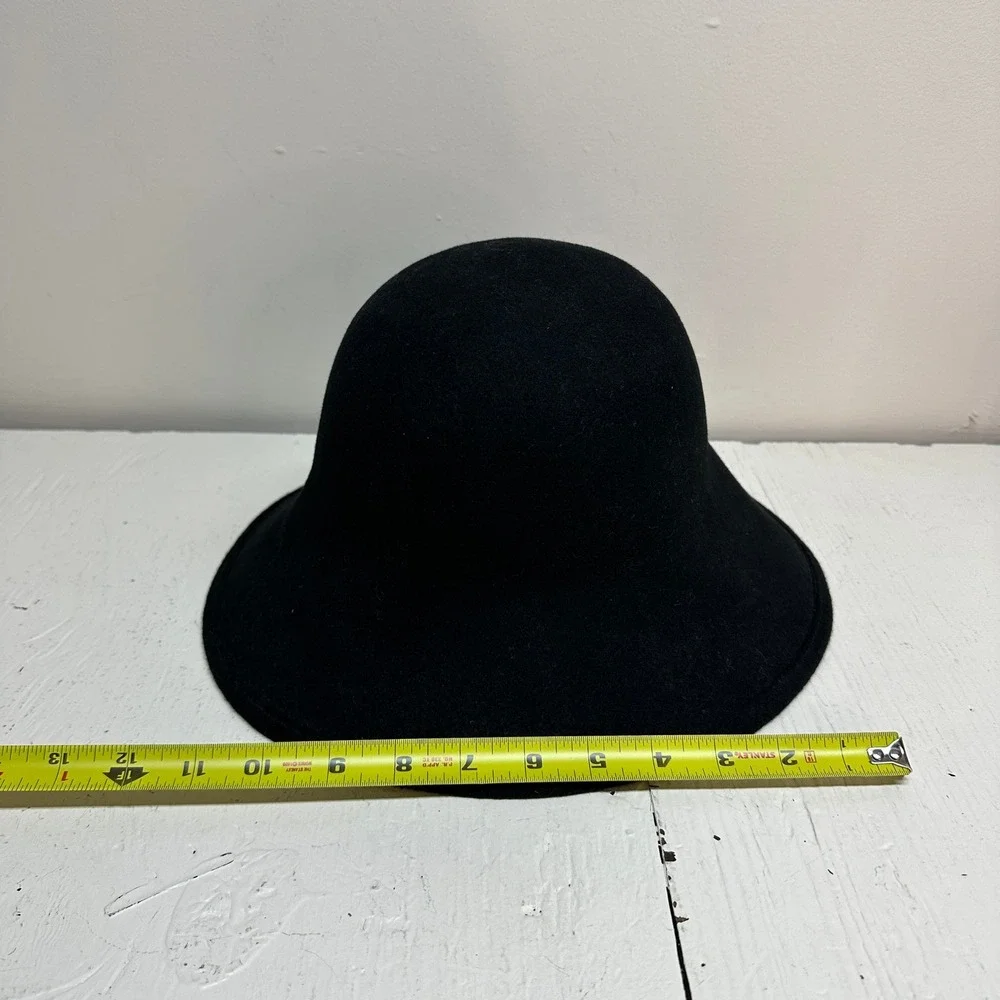 Scala Collection Black 100% Wool Brim Cloche Hat One Size Vintage - Picture 5 of 6